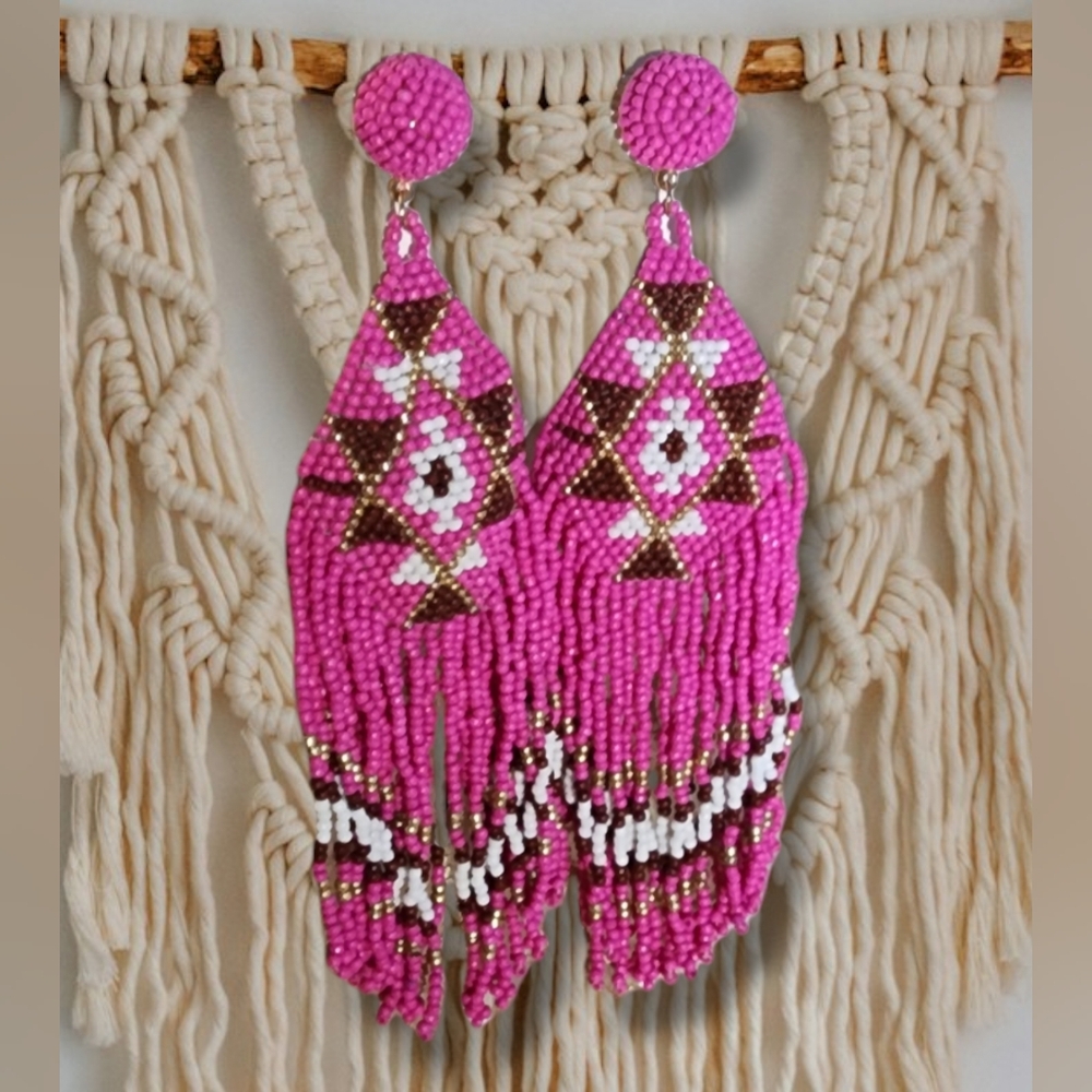 Bohemian Seed Bead Tassle Earrings. New